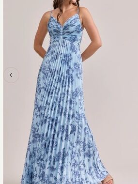 Revelry Vivian satin pleated floral dress